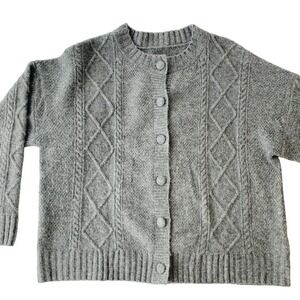 Fisherman Cable Knit Soft Grey Cardigan Button Up Coastal Acadamia / Size XL
